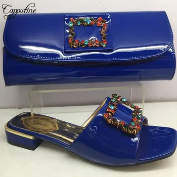 

2019 Newest PU Leather Slipper Shoes And Bag To Match Set Summer Italian Style Shoes And Bag Set For Party Uesage 6Colors BL255C