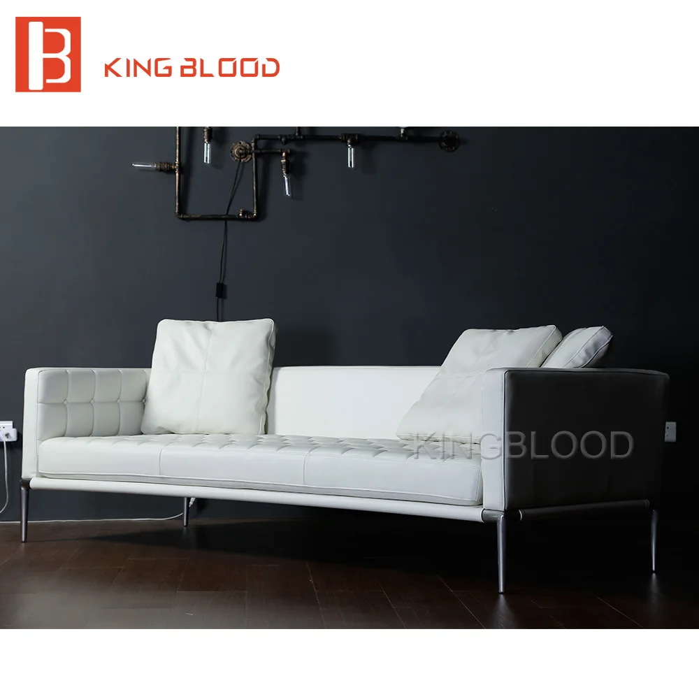hot selling living room modern furniture white genuine leather sofa for coffee shop home office