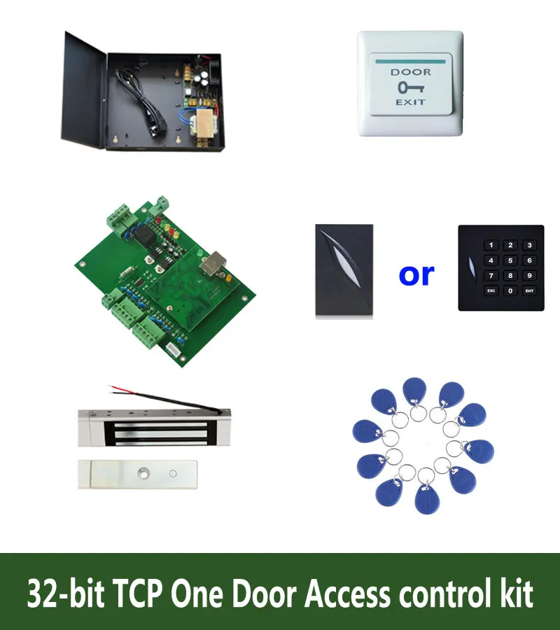 

RFID 32-Bit Access Control Kit,TCP/Ip One Door Access Control+Powercase+180kg Magnetit Lock +ID Reader+Button+10 Tag,Sn:Kit-T03