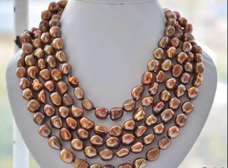 

FREE shipping>>>>Z6652 Long 14mm coffee baroque freshwater pearl necklace 100inch new