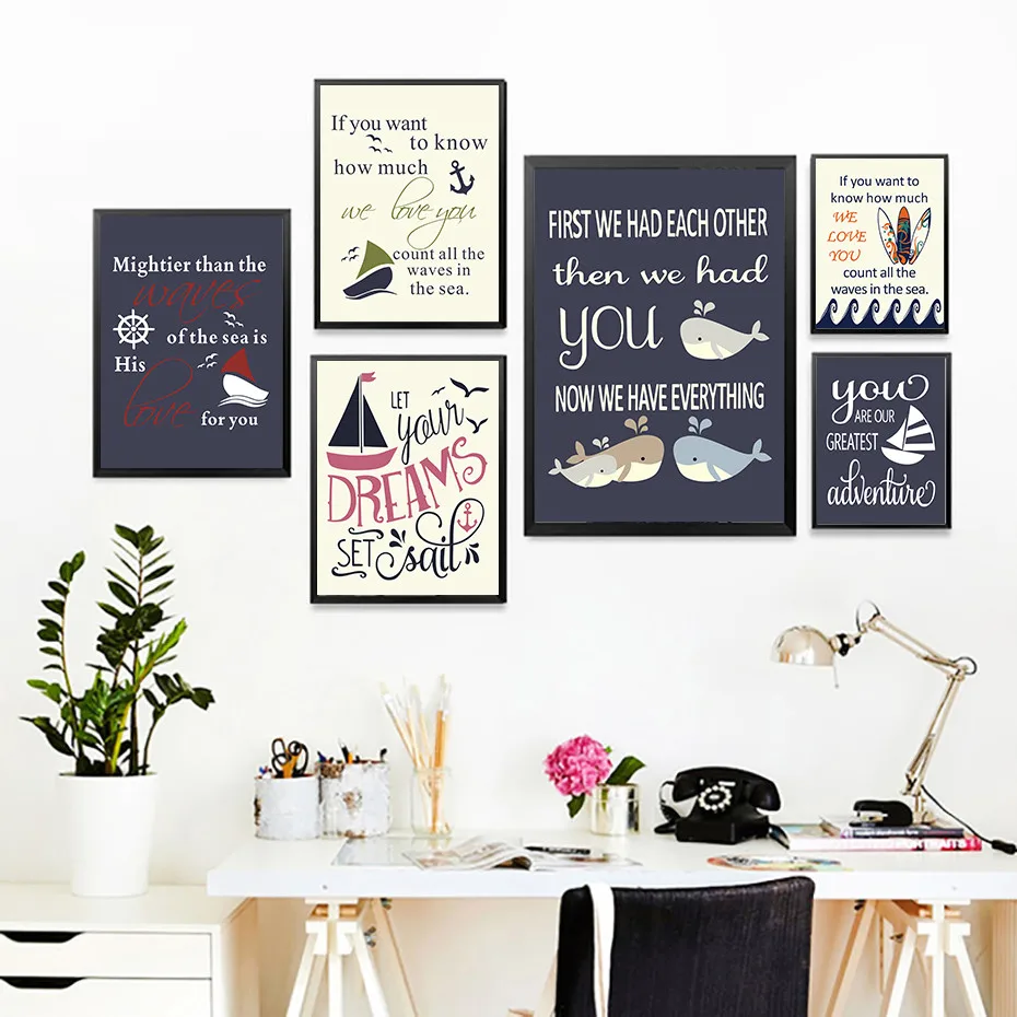 

Gohipang Creative Nautical Wood Sign Canvas Art Painting Posters Print On the Wall Decoration For Kids Rooms Sailing Love Quotes