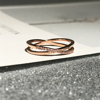 

YUN RUO New Arrival Fashion X Cross Zircon Ring Rose Gold Woman Gift Titanium Steel Jewelry Top Quality Never Fade Drop Shipping