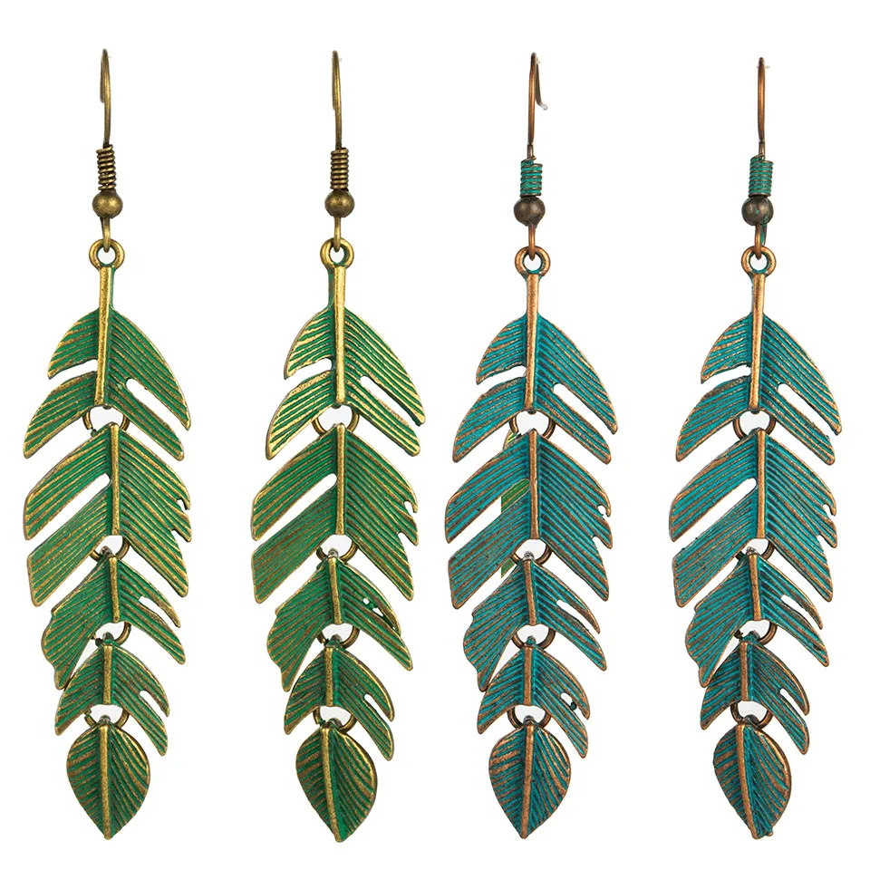 

2018 Retro green leaf tassel eardrop earring jewelry Vintage ethnic boho bohemian leaves hanging dangle drop earrings for women