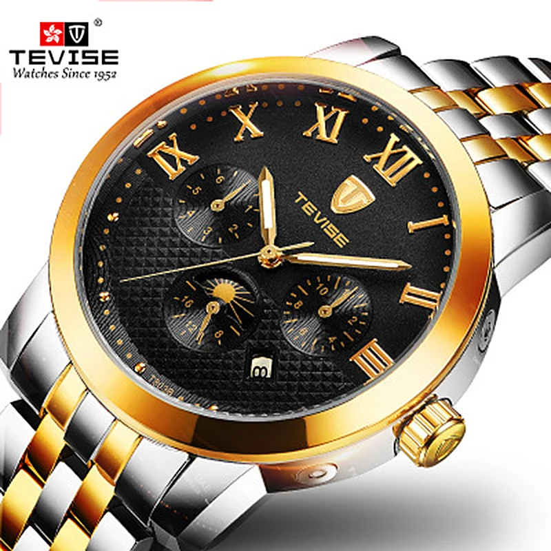 Automatic Mechanical Watch TEVISE Men Luxury Brand Mens Waterproof Watches Luminous Stainless Steel Gold Watch Relogio Masculino Automatic Mechanical Watch TEVISE Men Luxury Brand Mens Waterproof Watches Luminous Stainless Steel Gold Watch Relogio Masculino