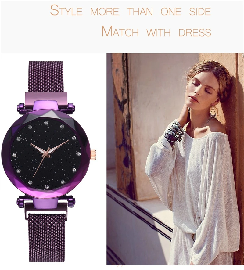Роскошные женские часы модные элегантные с магнитной пряжкой Vibrato женские наручные часы звездное небо римские цифры часы reloj mujer