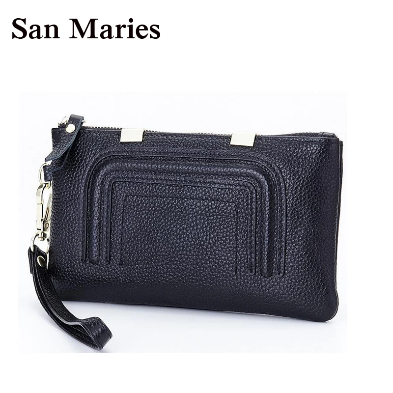 

2019 Hot Women Clutch Bag Real Genuine Cow Leather Wallets Fashion Wristlet Change Purse Phone Handbag