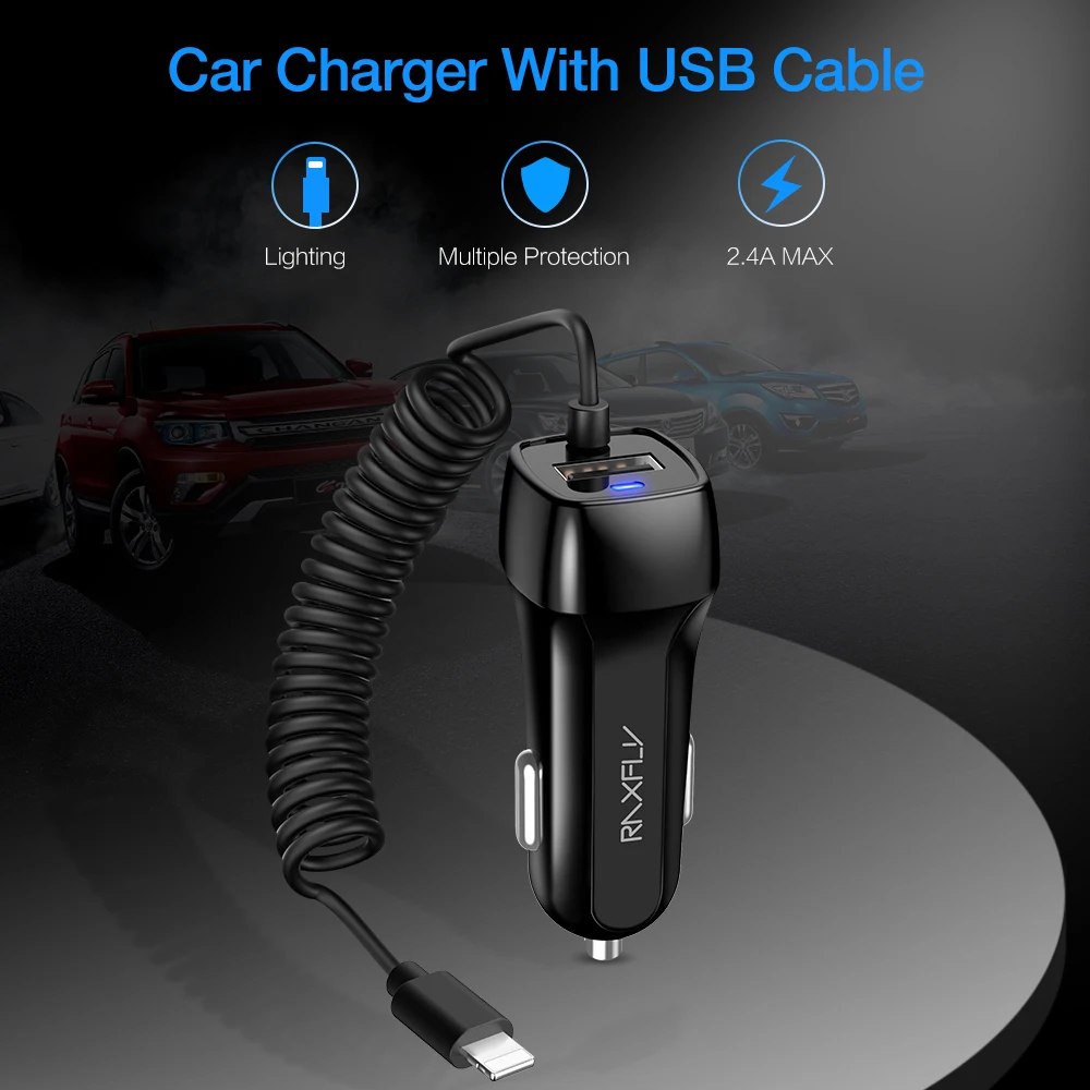 RAXFLY Auto Ladegerät USB Kabel Für iPhone Mit Kabel Micor-USB Auto Ladegerät Typ C Micro USB Beleu