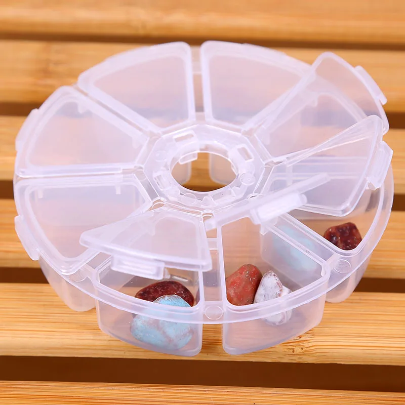 

Hot sale 4 colors available 8 Slots Storage Box Case Organizer Display Jewelry Bead Makeup Clear Round Rangement Maquillage