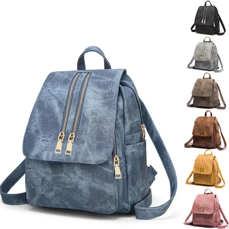 

Z.L.D.Female Student Canvas Backpack student school bag women's large-capacity soft leather backpack womens traveling backpack