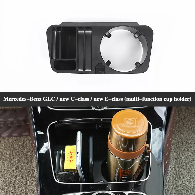Автомобильный подлокотник дверная ручка ящик для хранения для GLC C class LHD Mercedes Benz W205 C180 C200 C260- подстаканник центральная консоль - Цвет: Black cup holder
