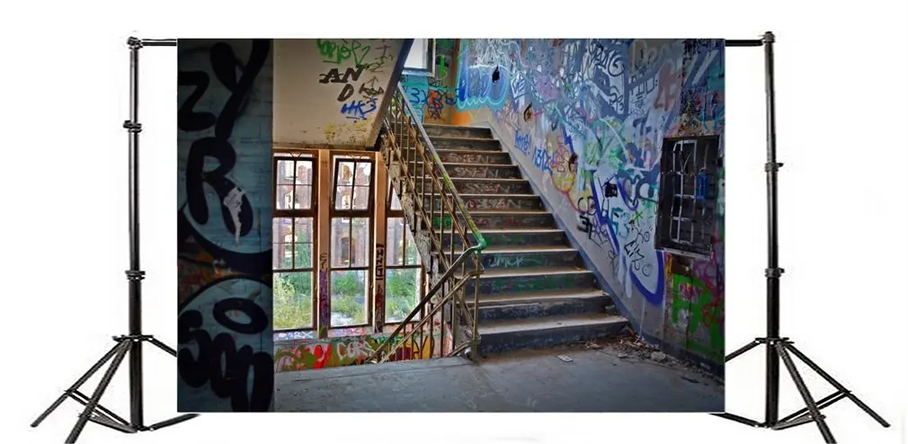 

Photography Backdrop Abandoned Building Stairs Graffiti Wall