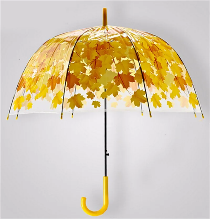 Woman Umbrella Creative Fresh PVC Transparent Mushroom Green Leaves