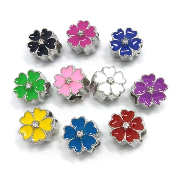 

Free Shipping 50pcs 12mm mix colors enamal oil-drip flower design big hole beads fit European bracelet & necklace charms DIY