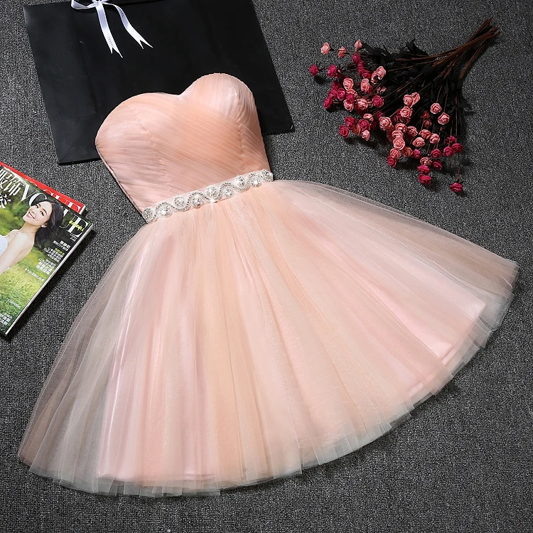 

Sweetheart Pink Prom Dress Beading Waist Bridal Party Dresses Vestido C1939