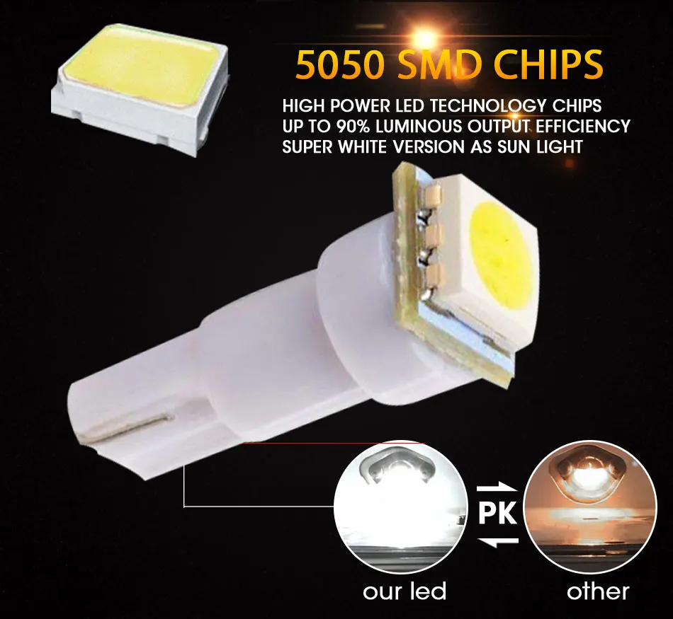 Hlxg 50 шт. холодный белый T5 1SMD светодиодный Клин для лампы калибровочный кластер приборная панель светильник автомобильные аксессуары Luces светодиодный Para Авто 12 В