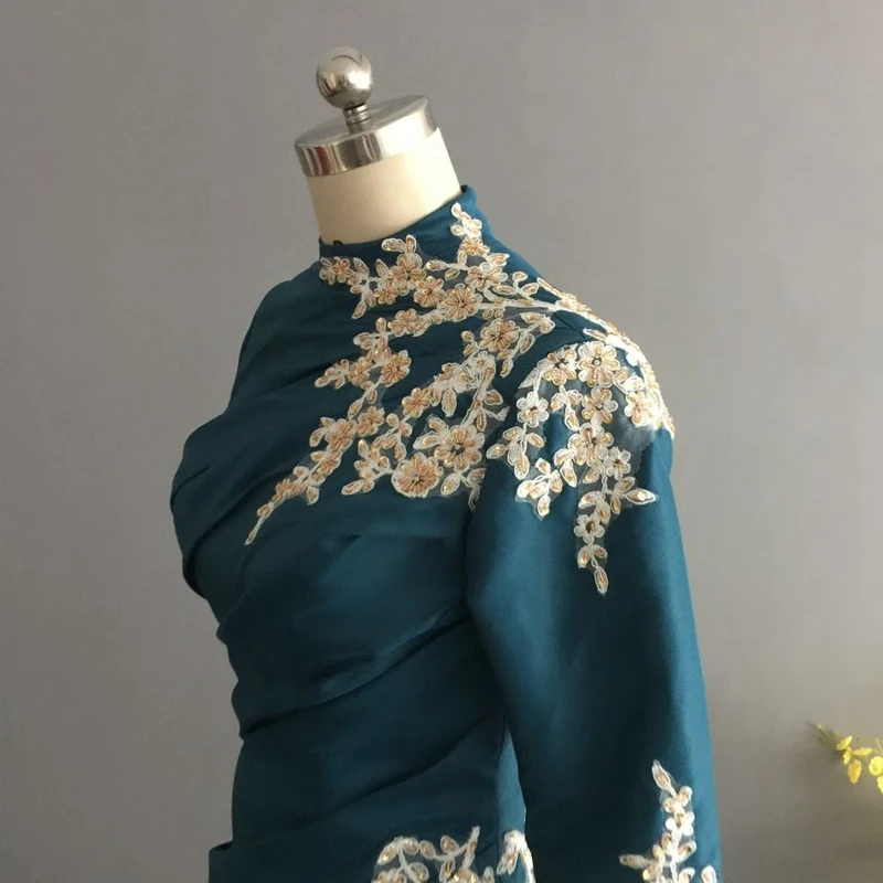 Новое поступление с открытыми плечами ярко-синее платье вечернее 2019 длинный рукав, мусульманский вечернее платье Дубай