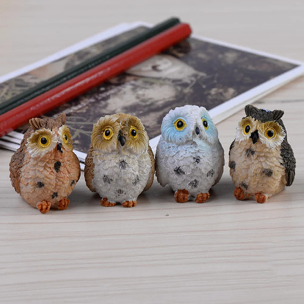 4 шт. милое миниатюрное садовое украшение в виде совы фигурка из смолы горшки для