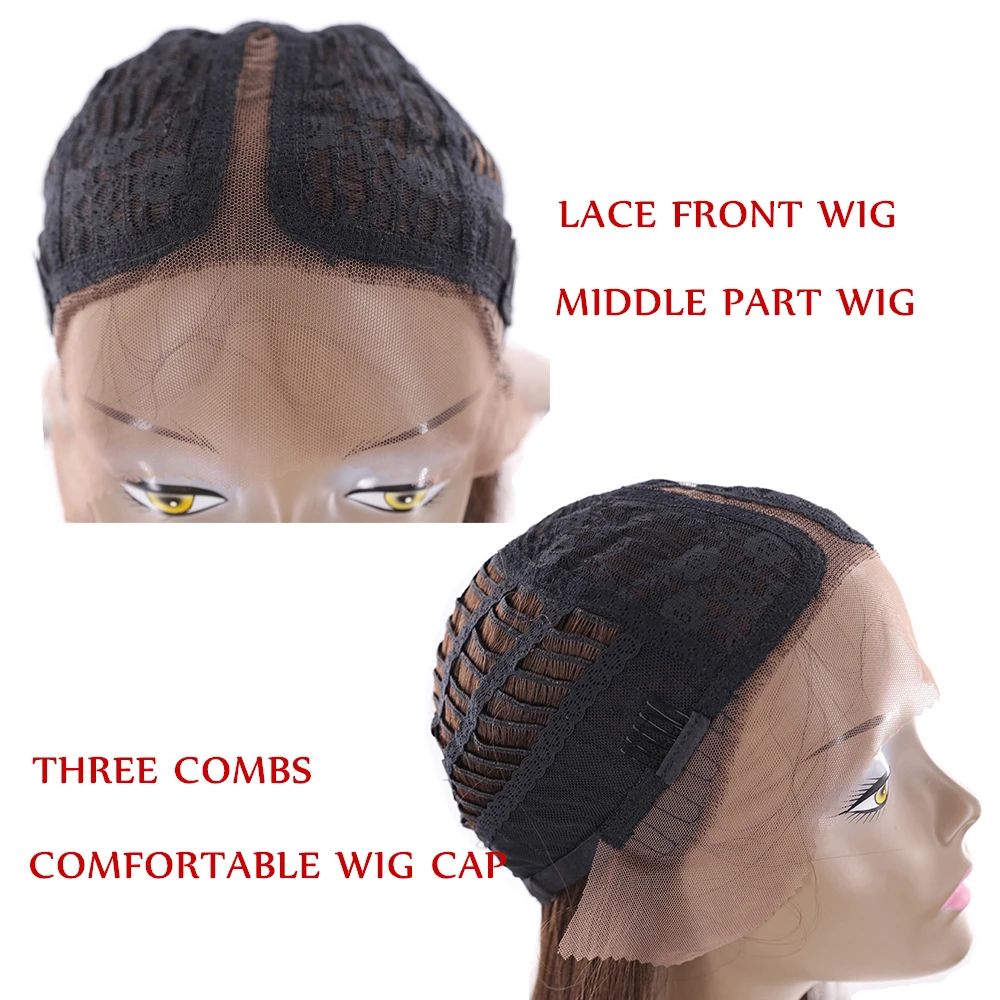Ombre Black Blonde Red Color Yaki Straight Lace Front Wigs X-TRESS Blunt Natural Hairline Middle Part Synthetic Cosplay Lace Wig