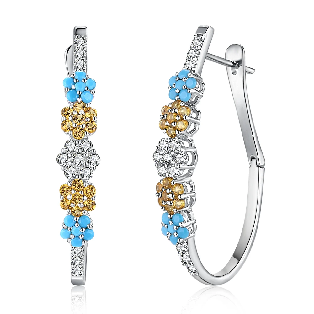 

925 Sterling Silver Poetic Daisy Cherry Blossom Drop Earrings Mixed & Clear CZ Turquoise Flower Women ANNIVERSARY SALE 2018