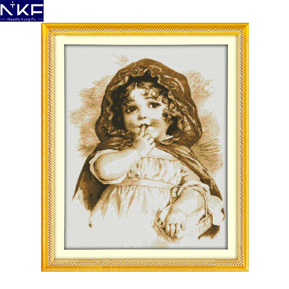 NKF The Girl with The Finger Cross Stitch Sets DIY Kits Handmade Craft