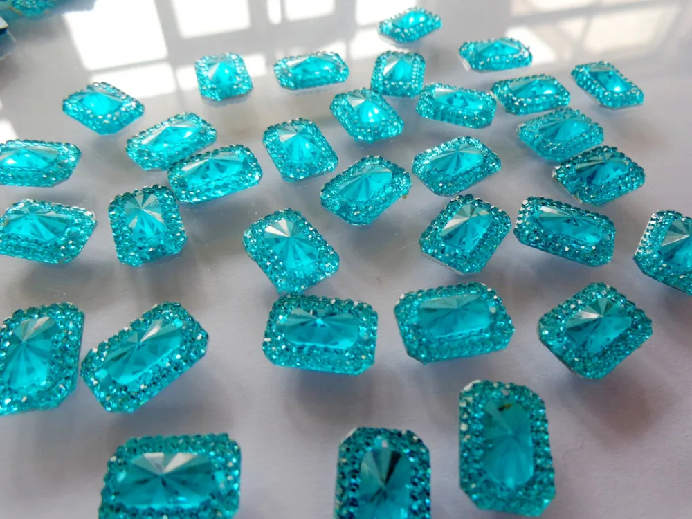 Blue rhinestones Rectangle shape10*14mm flatback Sew on resin crystal