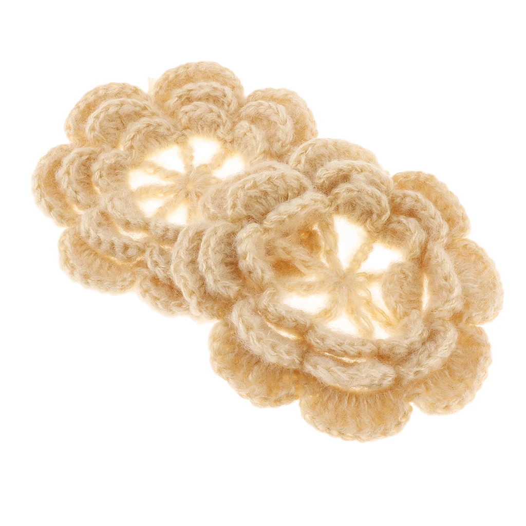 2Pcs Handmade Large Crochet Flowers Crafts Embellishment Applique DIY