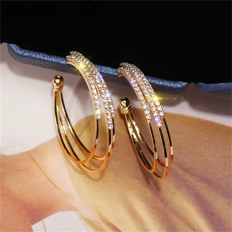

BOAKO Cubic Zirconia Big Hoop Earrings for Women Brincos 2019 Wedding Jewelry Round Circle Geometric Huggie Earrings Pendientes