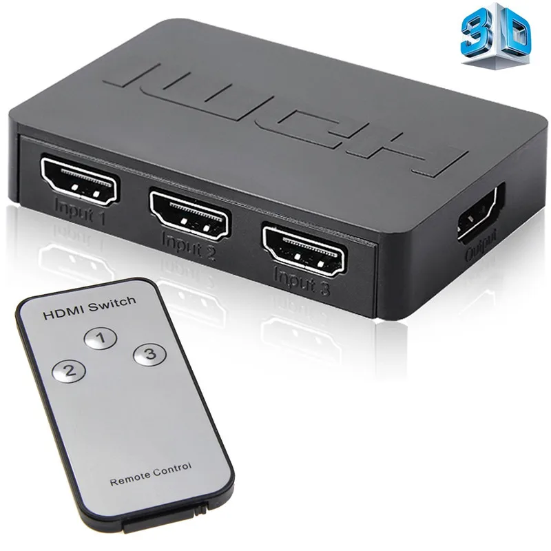 

3x1 HDMI Splitter 3 Port Hub Box Auto Switch 3 In 1 Out Switcher 1080p HD 1.4 With Remote Control for XBOX360 PS3 HDTV Projector