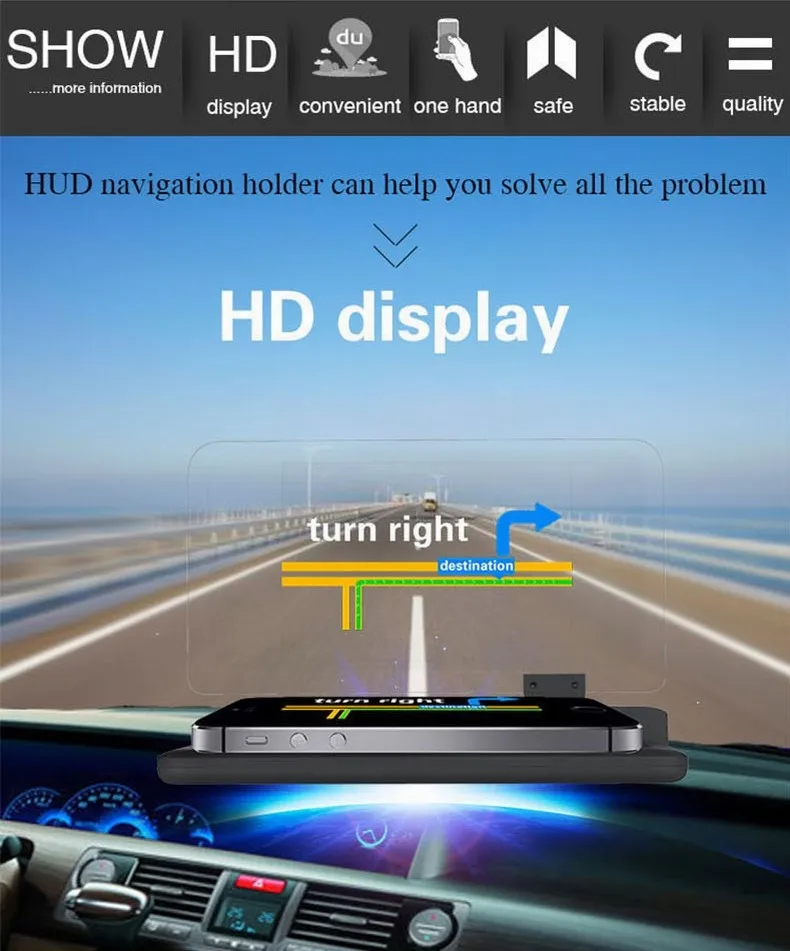 Мобильный телефон gps навигации Универсальный кронштейн для HUD Дисплей смартфон Автомобильный держатель Подставка, держатель телефона безопасный адсорбции