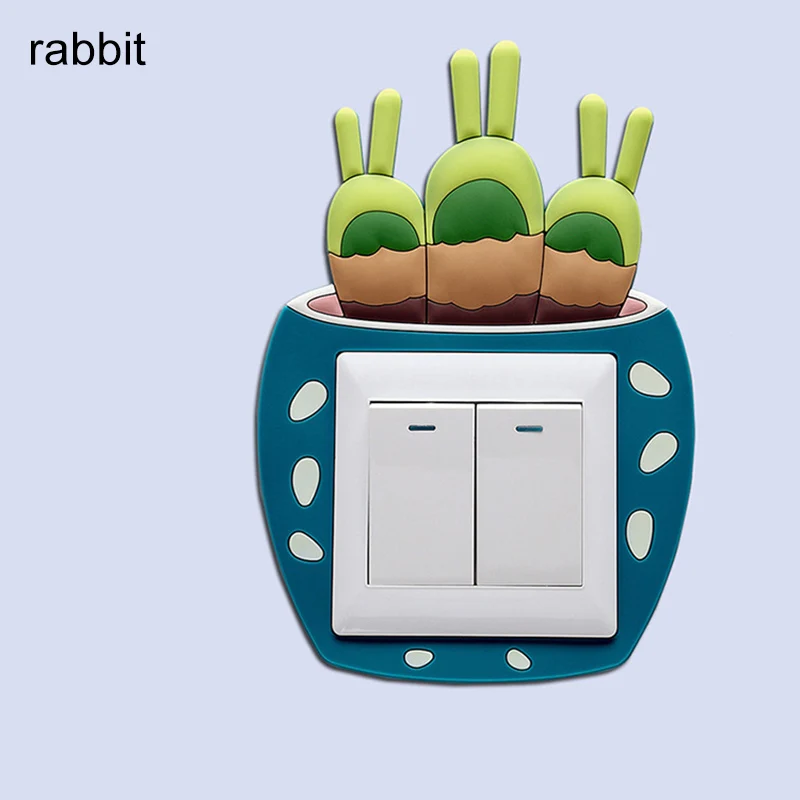 1pc Cute Cartoon 3D Cactus Fluorescent Wall Silicone On-off Switch Stickers Kids Removable Light Switch Outlet Home Decorations