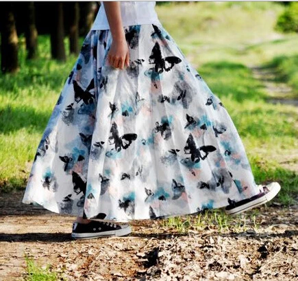 

2018 Women Plus Size Skirts Elastic Waist Ink Print Long Skirts Ladies Summer Casual Linen Skirts Mid-Calf Skirt Saias Femininas