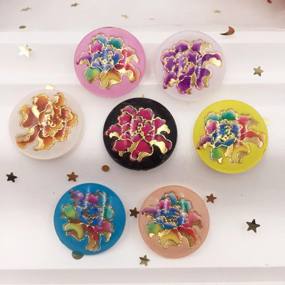 

New 10pcs mix resin 25mm round Colorful flower Flat back rhinestone appliques DIY Wedding scrapbook craft SF686