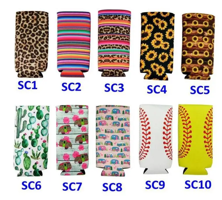 

Slim Can Beer Insulators Premium Neoprene Beverage Cooler Collapsible Cola Soda Bottle Koozies Cactus Leopard Can Sleeve