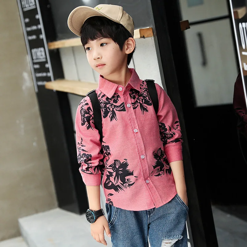 Рубашка в полоску с отворотами для мальчиков коллекция года, Корейская версия весенне-осеннего нового детского кардигана - Цвет: Pink