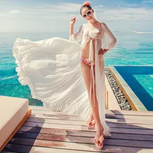 Женское богемное пляжное сексуальное Длинный Макси шифоновый платье кардиган бикини Jump suit Mopping Большой размер женское пляжное платье Boho одежда