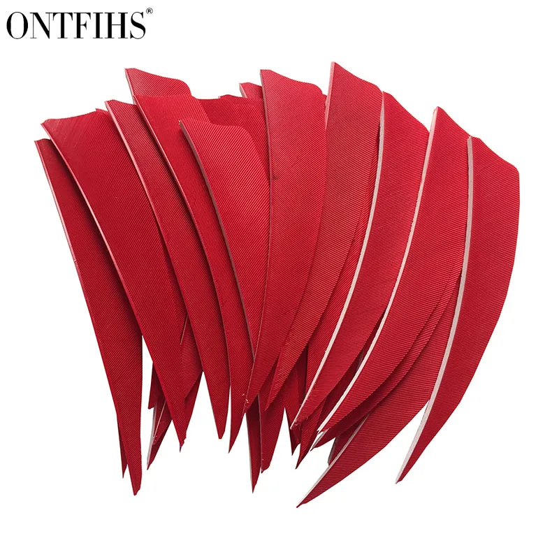 

100pcs ONTFIHS Arrow Feather Fletchings 4" Archery Fletches Hunting Turkey Feather Arrow Accessories Red White and Black