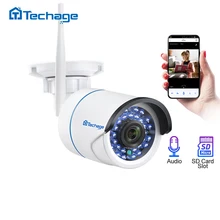 Cámara inalámbrica Techage 1080P 2MP, Audio de seguridad, Wifi, cámara IP, IR al aire libre, impermeable, P2P Onvif, tarjeta TF, vídeo CCTV, vigilancia