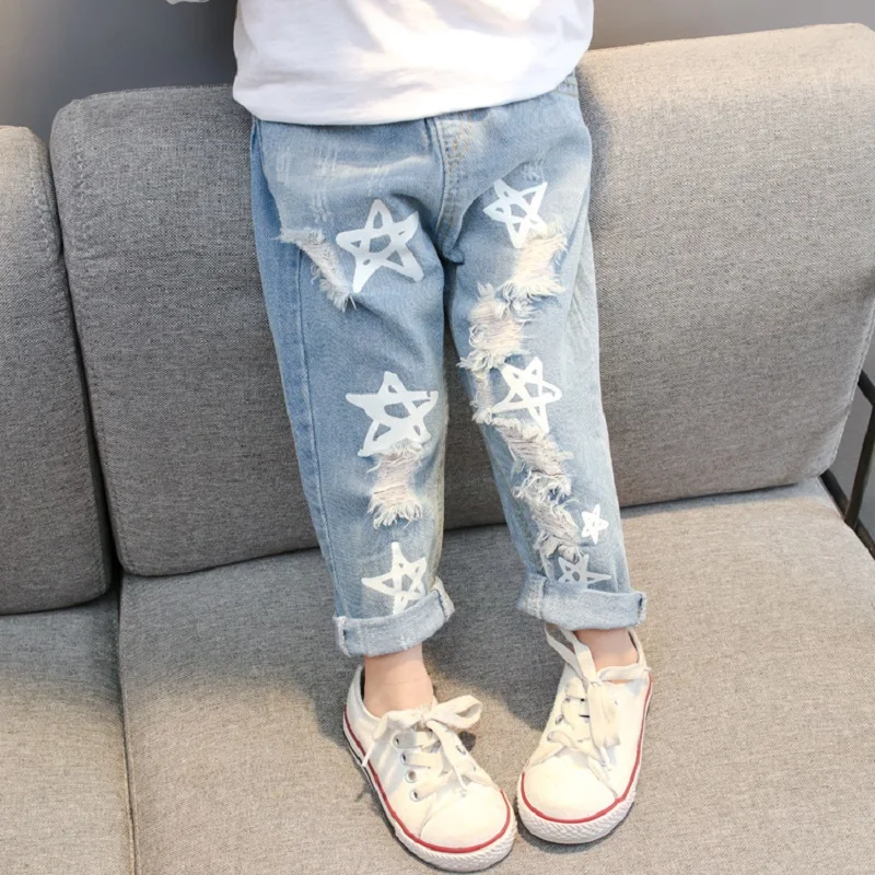 Girl Clothing Jeans Elastic Waist Cotton Baby Children Fashion Broken Hole Kids Jeans for Girls Ripped Jeans For Girls Jeans 7