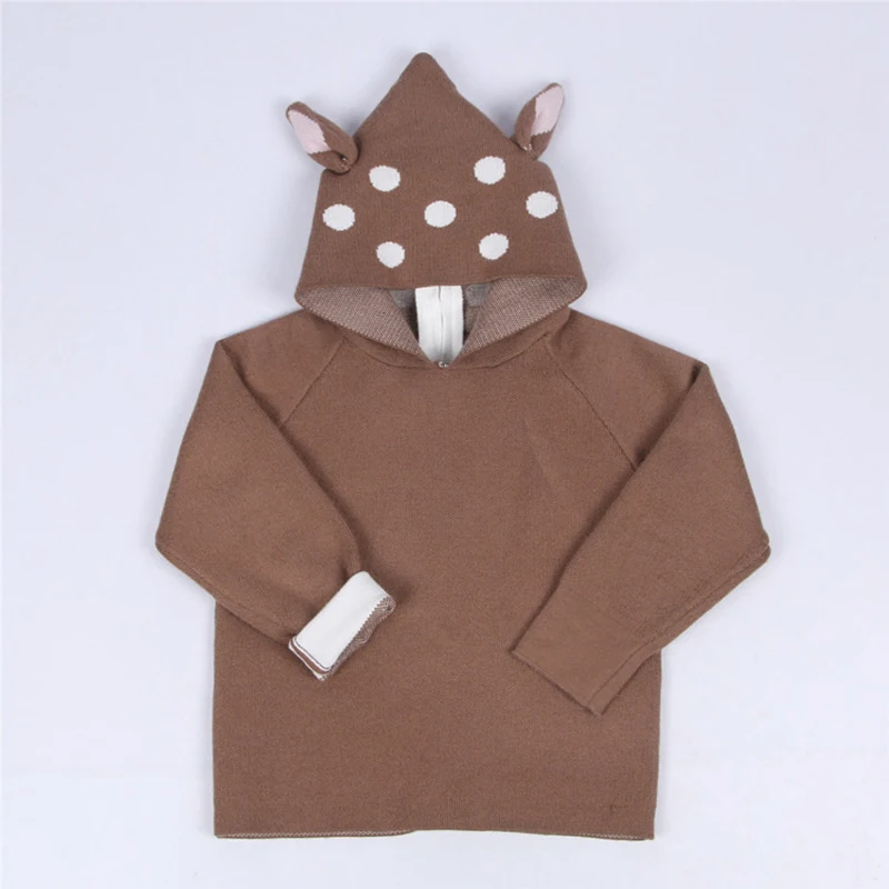 Свитер для маленьких девочек и мальчиков от 1 до 5 лет костюм оленя с рисунком Кардиган с капюшоном для маленьких мальчиков, вязаная одежда в горошек с животными