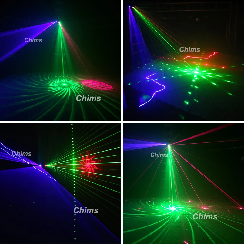 Chims DMX 4 объектива RGB Красный Зеленый Синий луч узор сеть лазерный светильник