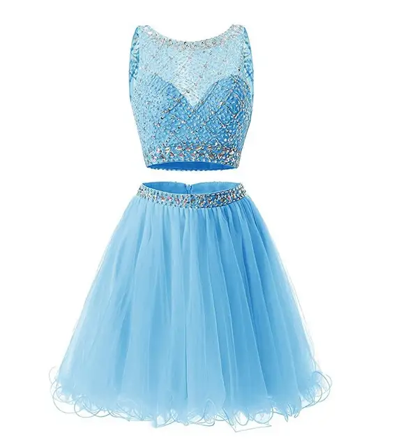 Mint Green Graduation Dresses 2 Piece Beading Sequin Top Tulle Skirt