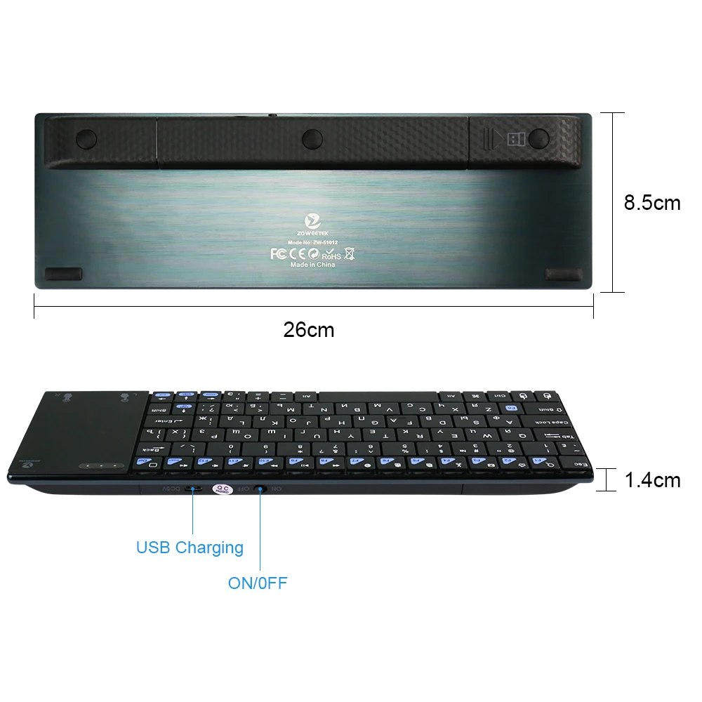 Zoweetek-teclado sem Fio Genuíno com Touchpad e Mouse para pc Tablet Android tv Box Iptv Iptv Genuíno I12plus 2.4g - Imagem 3