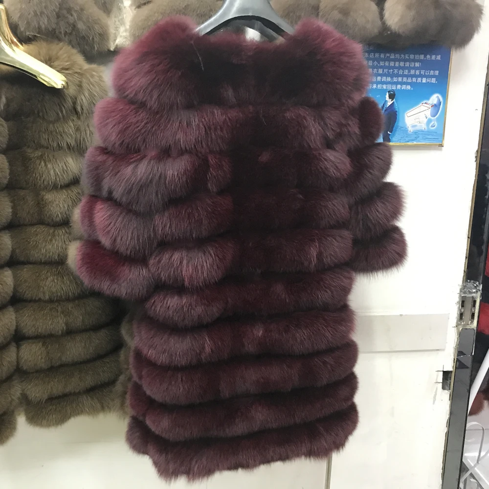 Роскошные Лидер продаж осень-зима из натурального Лисьего Меховая куртка Для женщин длинные Стиль шуба из натурального Лисьего меха натуральный Лисий мех пальто