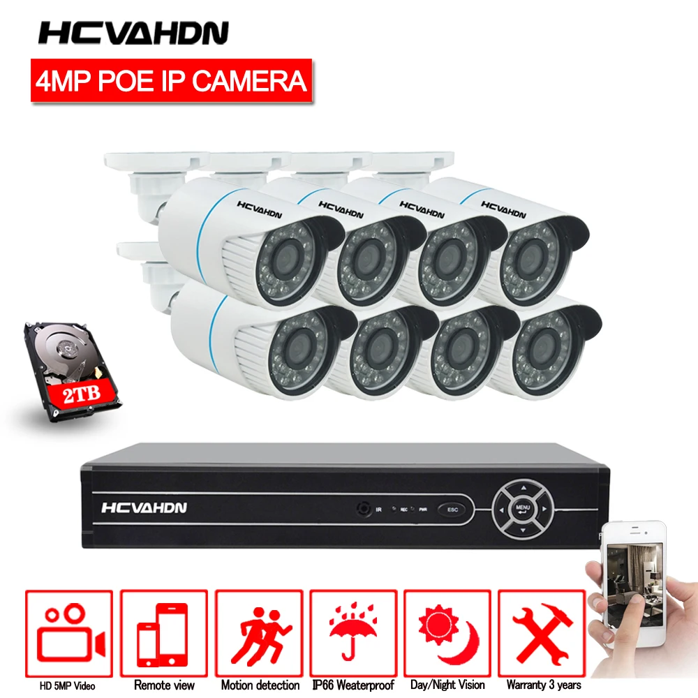 

8CH 5MP 1080P CCTV Camera System POE NVR Kit 4K HDMI 4.0MP Outdoor Security IP Camera P2P Video Surveillance System Set 2TB HDD