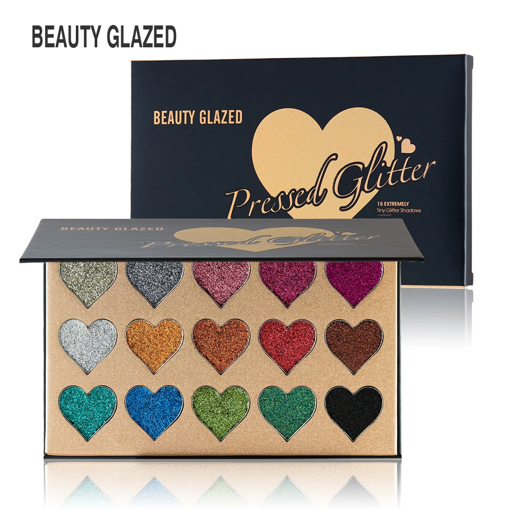 BEAUTY GLAZED Makeup 15 Colors Pressed Glitters Eyeshadow Palette Nudes Heart Eye Shadow Pallete Shimmer Natural Makeup Palette
