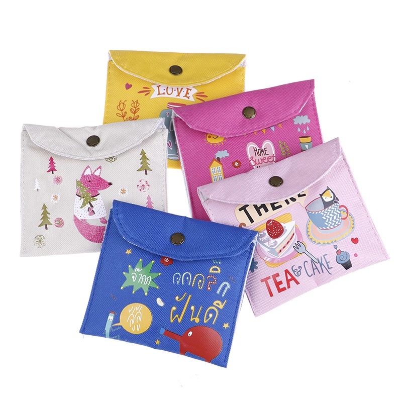 Cartoon Napkin Sanitary Pad Towel Bag Women Lady Cotton Full Dots Sanitary Napkin Bags Travel Outdoor Holder Bags Purse 15 Style