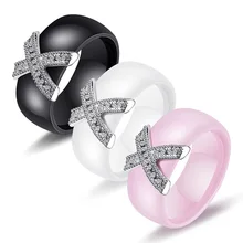 Black White Ceramic Rings Fashion Jewelry Women Crystal Ring Charm Gifts Classic Engagement Party Wedding Bands rainbow fire mystic crystal zircon ring white black innocuous ceramic rings plus cz for women wedding ring engagement jewelry