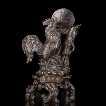 

47 CM China Zodiac Animal Bronze Cock Rooster Chanticleer Wealth Fengshui Statue