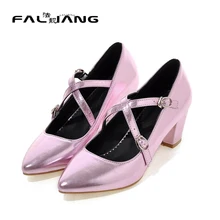 New 2016 pointed toe pumps women shoes thick heel purple wedding shoes woman high heels summer shoes lady green shoes for women
