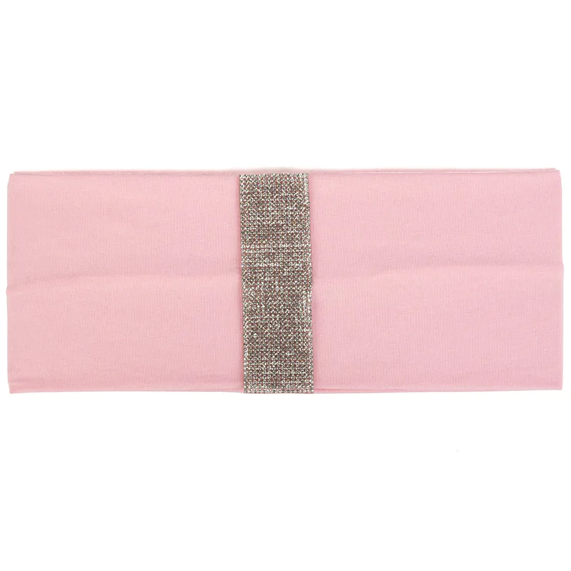 Geebro Женская Boho хлопковая цветная лента с камнями обруч со стразами головной убор мягкая эластичная лента для волос аксессуары вечерние тюрбан - Цвет: Pink Silver